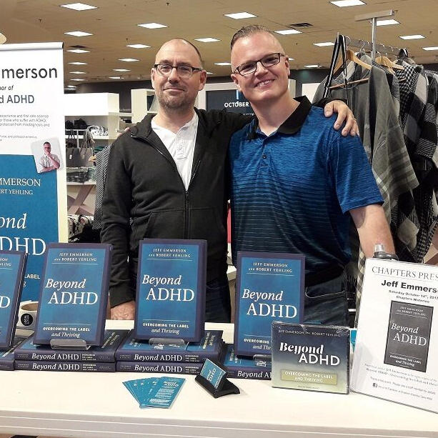 Jeff Emmerson, Canadian mental health author and social work student and researcher at a book signing for Beyond ADHD.